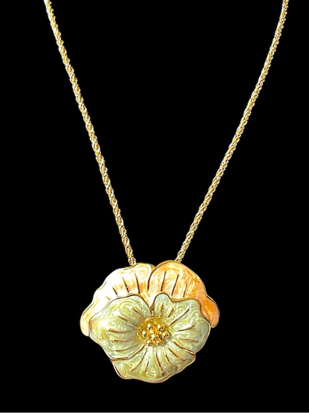 Vintage Monet Enamel Flower Gold Tone Necklace